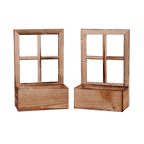 UNUS Deko Fenster aus Holz mit Blumenkasten, Fensterrahmen im Vintage Design, rechteckig… (1 Stück, Geflammt)