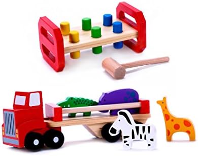 The Classic Wood Toy Bundle (Wooden Pounding Bench with Pegs &amp; Animal Truck w/ Detachable Trailer) for Toddlers, Preschool Age | Buy the Bundle &amp; Save! | Great Gift for 2, 3 &amp; 4 Year Olds