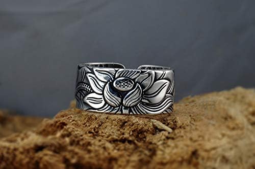 925 Silver Lotus Rings Good Luck Buddha Adjustable Size Trendy Popular S925 Solid Thai Silver Ring for Women Men Jewelry