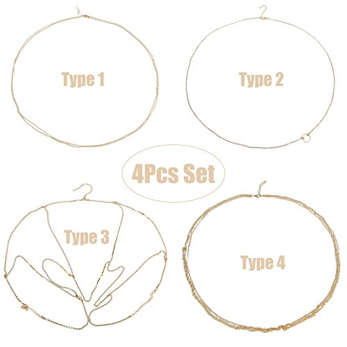 Finrezio 4 Pcs Waist Belt Belly Chains for Women Body Jewelry Gold-Plated Unibody Summer Beach Jewelry Set