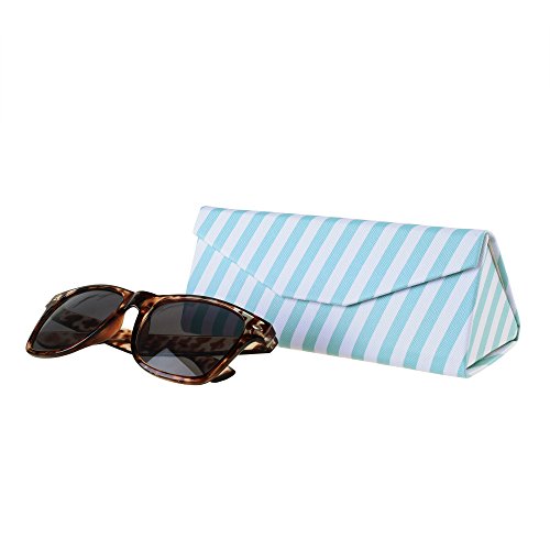 COSMOS Foldable Triangle Sunglasses Goggles Pouch Case Eyeglasses Holder with Cleaning Cloth, White/Mint Stripe