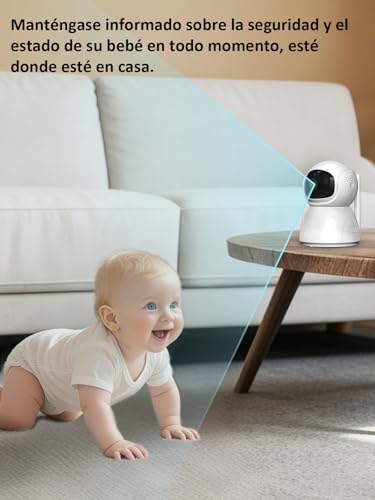 Camara Vigilancia Bebe 720P HD 5", Vigilabebés con Cámara y Audio sin WiFi, Pan Tilt Zoom 2X/4X, Batería 3500mAh con 100H en Modo VOX, Alcance 300m, Visión Nocturna, Alertas de Temperatura y Llanto