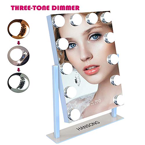 Hollywood Vanity Mirror with Lights – Professional Makeup Mirror & Lighted Vanity Makeup Table Set with Smart Touch Adjustable LED Lights, White Vanity Mirror, Digital Clock & Steel Frame