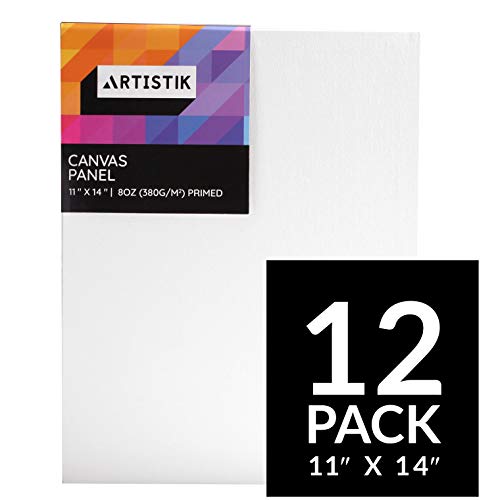 Artistik Canvas Panels - Artist Canvas Panel Boards for Painting Quality Acid Free Blank Flat Canvases Paint Boards Quality Art Paint Supply (14 x 11-12 Pack)