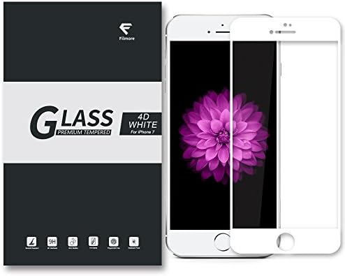 [4D Curved] iPhone 7 6S 6 Screen Protector, Filmore Full Screen HD Clear Tempered Glass Protectors, Fully Coverage Edge-to Edge, Anti-scratch, Shockproof (1 Pack) (for iPhone 7 White)