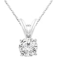 1-8 Carat 14k White Gold 4 Prong Set Round-cut Lab Grown Diamond Solitaire Stud Pendant Necklace (E-F, VS-SI) Jewelry for Women