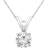Houston Diamond District 0.5-10 Carat Lab Grown Diamond Solitaire Pendant Necklace, Round Cut Solitaire, 4-Prong Setting, Jewelry for Women (E-F, VS)