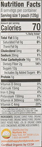 HAPPY TOT ORGANICS STAGE 4 BABY FOOD POUCHES, GLUTEN FREE, VEGAN SNACK, LOVE MY VEGGIES, FRUIT & VEGGIE PUREE, CARROT, BANANA, MANGO & SWEET POTATO, 4.22 OUNCE (PACK OF 8)