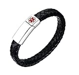 Personalized Engraving Genuine Braided Leather with Stainless Steel Medical Alert Magnetic Clasp ID Bracelets for Men