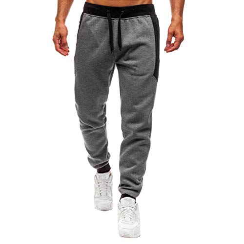 Willsa Mens Swimsuit, Splicing Printed Overalls Casual Pocket Sport Work Casual Trouser Pants Dark Gray