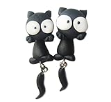 Scheppend Polymer Clay Cute Cartoon Cat Handmade Stud Earrings,White Eyes and Yellow Eyes