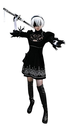 NieR: Automata 2B Costume for Women, Ladies Halloween Deluxe Sexy 2B Cosplay Dress Black