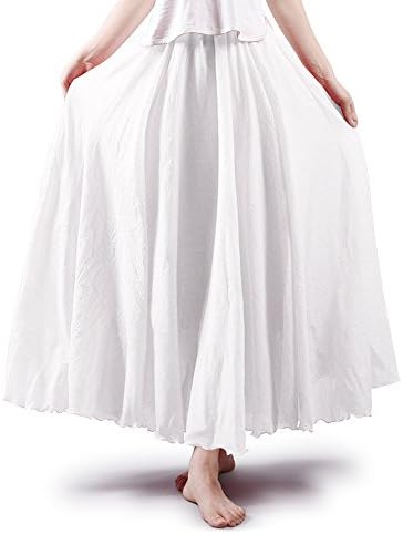 A Pagom Women's Full Circle Elastic Waist Band Cotton Long Maxi Skirt Dress White 105CM Length
