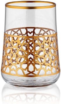 Koleksiyon Set of 6 Small Water Glasses for Coffee with Gold Edge and Gold Star Decoration 120 ml