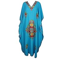 Mogul Womens Kashmiri Caftan Floral Embroidered Cover Up Kaftan Evening Maxi Dress