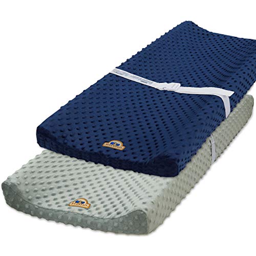 BlueSnail Ultra Soft Minky Dot Chaning Pad Cover 2 Pack (Gray+Navy, 2 Pack)