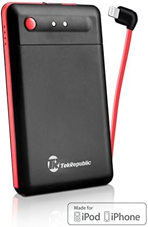 [Apple MFi Certified] Tek Republic Slim Premium Fast-Charging Portable Charger 2500mAh External Battery Pack Power Bank with built-in Lightning Cable for Apple iPhone 6, 6 Plus, 5S, 5C and 5