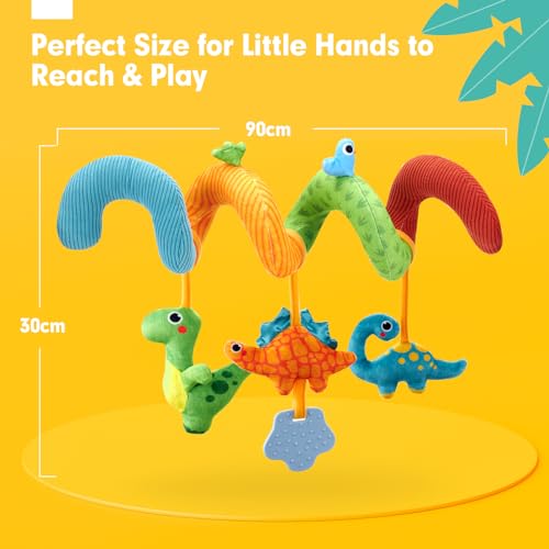 hahaland Prams Toys Babies 0 3 6 Months, Spiral Baby Carriage Hanging Toys Babies 6-12 Months, Plush Dinosaurs with Sounds Interactive Gifts for Baby