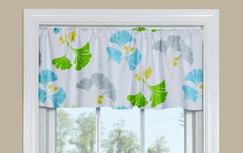 Gingko Ago Go Marine Blue and Green Kitchen Window Valance - 50inch w x 14inch l