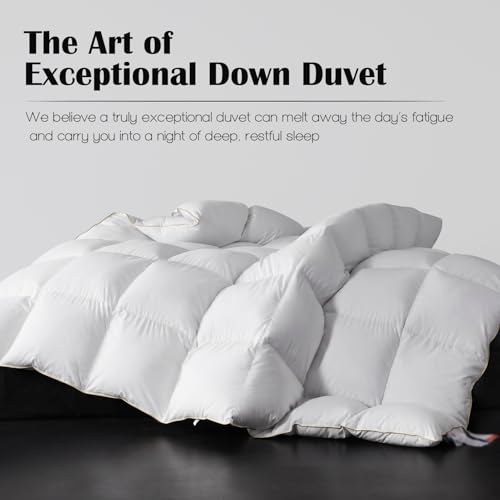 SWITTE 80% Goose Down Duvet Queen Size,Hotel-Like 100% Organic Cotton Shell 800 TC Bedding Down Comforters,700+ Fill Power Heavyweight Thickened Duvet Insert,White(90x90inch)