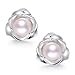Pearl Earrings, Sterling Silver Rose Stud Earrings White Freshwater Cultured Pearl Stud Earrings, Hypoallergenic (Rose Pearl Earrings)