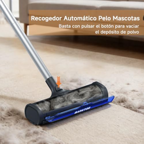 Garstor Rodillo Quitapelusas Alfombras, Recogida Automática Pelo Mascotas | 1,5m Mango , Depósito Polvo,Recogida Automática de Cabello