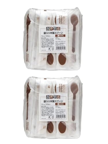 大和物産 使い捨て 木製 スプーン 100本×2セット 15.8cm 商売繁盛 個包装で衛生的 環境に優しい