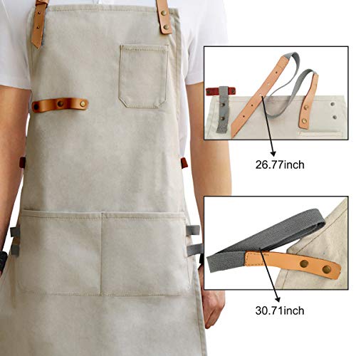 NEXT-SHINE Durable Plus Size Canvas Work Apron with Pockets Cross-Back Straps & Adjustable for Women, Men Use in Gallery, Studio, Handicraft Workshop - 33.86 x 26.8 inch.