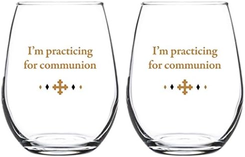 I'm Practicing for Communion Stemless Wine Glass, 17 oz, Set of 2