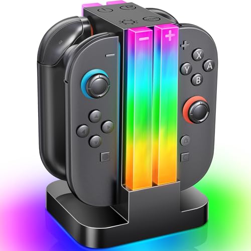 Wenocally Switch 2 Controller Charger Dock Compatible with Nintendo Switch 2 with 6 RGB Light Modes & Timer Function, Charger Station with Type-C Cable