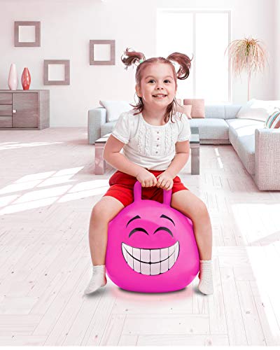 Space Hopper Ball, Jumping Ball, Hopping Ball, Hippity Hop Ball for Kids Ages 3-6, Bouncy Ball with Handles, Kangaroo Bouncer, Sit and Bounce, 18 Inches (Pump Included)