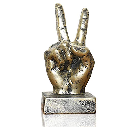 Lependor Golden Polyresin Hand Gesture Desk Statues Finger Sculpture Decor - Golden Victory Fingers - Thumbnail 7