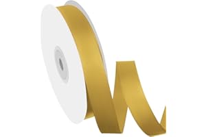 Isaspire 5/8" Width x 50 Yards Satin Fabric Ribbon, Gold Ribbon Perfect for DIY Bows, Swags, Gift Wrapping, Craft, Flower Bouquet，Christmas and Party Decoration