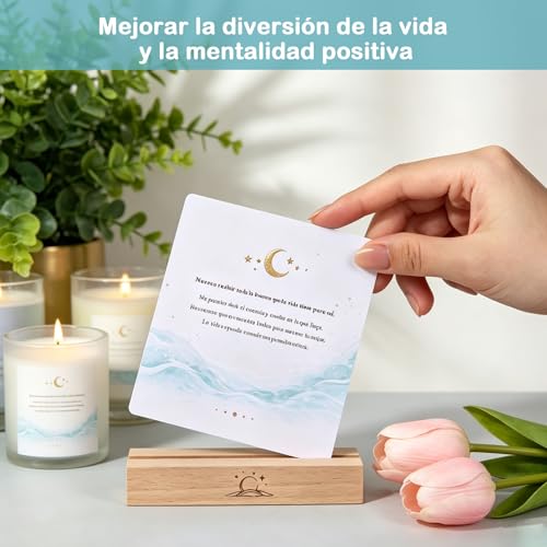 Cartas de Afirmación Positiva y Mindfulness, 52 Tarjetas con Expositor de Madera, Frases de Gratitud y Calma para el Estrés, Ritual Diario de Autocuidado, Regalo para Mujer y Hombre (Azul turquesa)