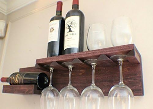 Beautiful Space Saving You Pick the Stain Color Wall Mounted Wine Rack with Shelf and Glass Holder, Wine and Liquor Shelf