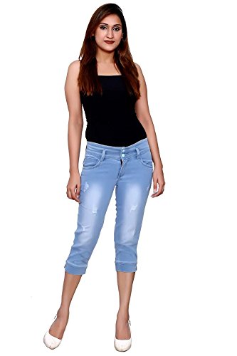 fnocks women slim fit light blue capri 26 28 30 32 34