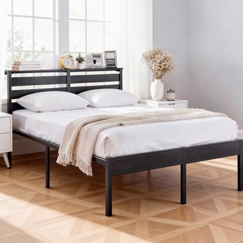 OSLIFE Base Cama Matrimonial Metal,18 Pulgadas/45 cm de Altura,Cabecero con Almacenamiento,Espacio de Almacenamiento Debajo de la Cama, cabecera，Hierro Metálico Camas，con Gran Capacidad de Carga
