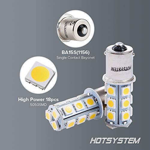 HOTSYSTEM 1156 1141 LED Light Bulbs DC12V P21W BA15S 18-5050SMD for Car RV SUV Camper Trailer Trunk Interior Reversing Backup Tail Turn Signal Corner Parking Side Marker Lights(Warm White,Pack of 6)