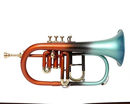 PROFESSIONALS FLUGEL HORN 4 VALVE Bb PITCH ORANGE AND GREEN COLORED W/CASE, MP - Thumbnail 2