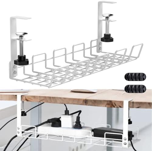 ikeoat Under Desk Cable Management Tray, 40cm No Drill Cable Tray with ...