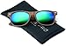 Faux Wood Reflective Revo Color Lens Horn Rimmed Style Sunglasses