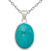 Gem And Harmony Turquoise Oval Pendant Necklace in Sterling Silver with Chain