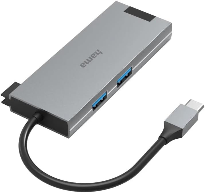 USB C Hub 5 Ports (Multiport Adapter 1x HDMI 4K Ultra HD, 1x LAN Gigabit Ethernet, 2X USB-A, 1x USB-C zur Übertragung von Daten und zum Laden mit PD, USB C Adapter 5in1 für Büro, Homeoffice) Alu