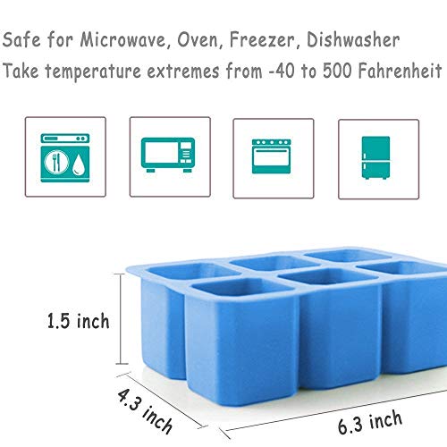 IC ICLOVER Silicone Ice Shot Glass Mold, 6 Cups Square Green Ice Cube Tray, Jelly Tray, Chocolate Mold,Food Grade Silicone Ice Shot (1 PACK BLUE)