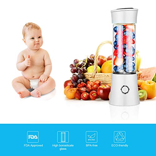 Portable Blender with Travel Cup and Lid, USB Rechargeable Personal Smoothie Blender, Cordless Handheld Small Mini Single Serve Juicer Blender