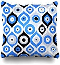 GFGKKGJFF0812 Travel Blue Pattern Turkish Evil Eye Bead Abstract Greek Happy Turkey Luck Protection Cushion Covers 18 x 18 for Sofas Seats Throw Pillow Cases Covers for Girls