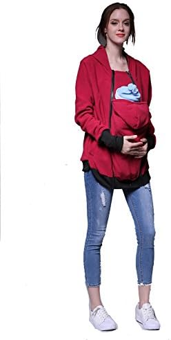 Ailisen Plus Size Multi-Function Mother Kangaroo Mom and Baby Hoodie Front Back Pockets Carrier Fleece Jackets