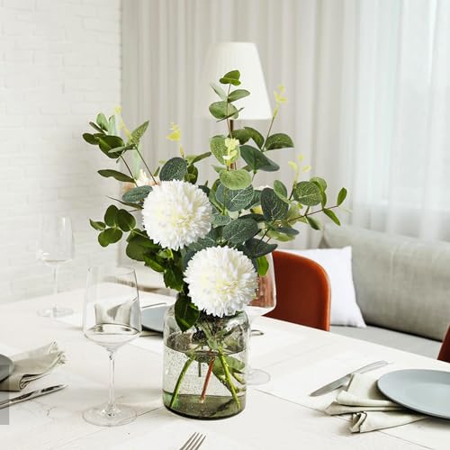 ROLLWAY Pack of 55 Artificial Branches & Artificial Flowers, White Flowers Leaves, Artificial Decorative Branches, Art Flowers, Artificial Flower Bouquet, Eucalyptus Hydrangeas for DIY Bouquet, Bridal Bouquet, Wedding (55, White)