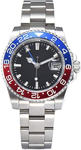Planca 40mm Black Dial Sapphire Glass Pepsi Bezel GMT Function Automatic Movement Men's Watch Stainless Steel Bracelet