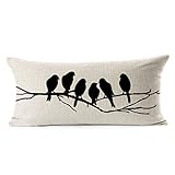 HomeTaste®Fresh Style Country Rustic Birds Cotton Linen Blend Cushion Cover Pillowcase 12x20